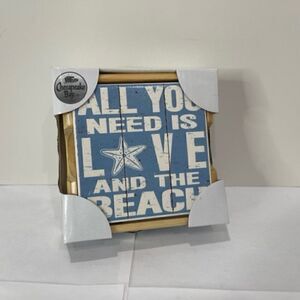 Chesapeake Bay Ltd. Beach Ocean Sea Blue Coasters Wooden Holder Set New New in B